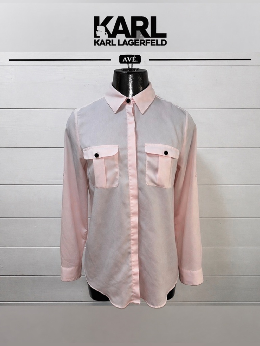 KARL LAGERFELD Soft Pink Sheer Button-Up Shirt – Size S (Estimated)